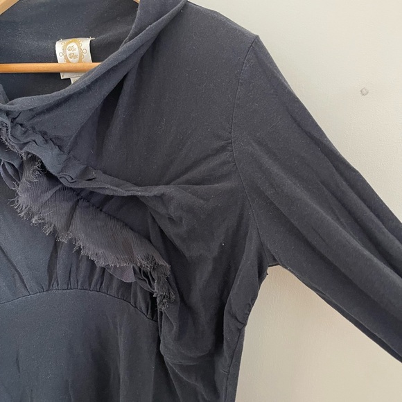 Black Long-Sleeve Women's Blouse with Fringe Detail - Picture 4 of 7